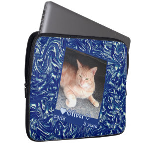 Housse Pour Ordinateur Portable Customize frame photo cat pet on dark blue texture