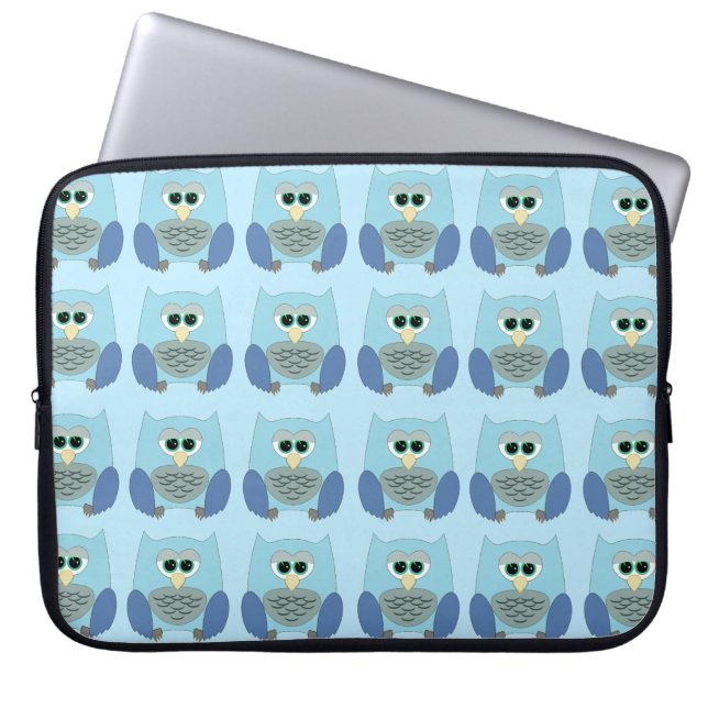 Housse Pour Ordinateur Portable Cute Blue Owls Pattern (Devant)