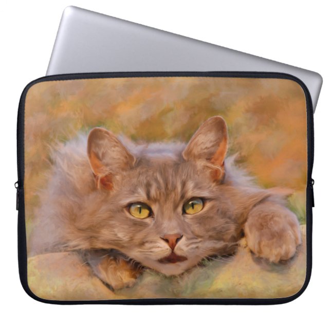 Housse Pour Ordinateur Portable Cute Brown Chat Aquarelle Huile peinture (Devant)