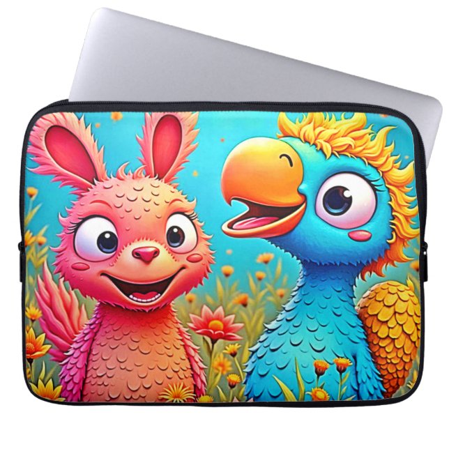 Housse Pour Ordinateur Portable Cute Cartoon Parrot Bunny Art (Devant)
