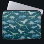Housse Pour Ordinateur Portable Cute Dinosaures Motif vert foncé<br><div class="desc">Beaucoup de dinosaures bleus capricieux,  Tyrannosaurus rex,  Spinosaurus,  Stegosaurus,  Diplodocus et Tricératops. Eek !</div>