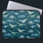 Housse Pour Ordinateur Portable Cute Dinosaures Motif vert foncé<br><div class="desc">Beaucoup de dinosaures bleus capricieux,  Tyrannosaurus rex,  Spinosaurus,  Stegosaurus,  Diplodocus et Tricératops. Eek !</div>