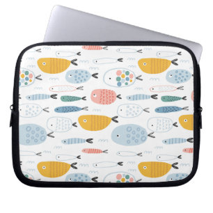Housse Pour Ordinateur Portable Cute Doodle School of Fish Pattern