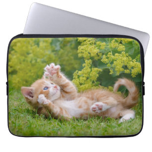 Housse Pour Ordinateur Portable Cute drôle chaton chaton jouant dans un jardin fle