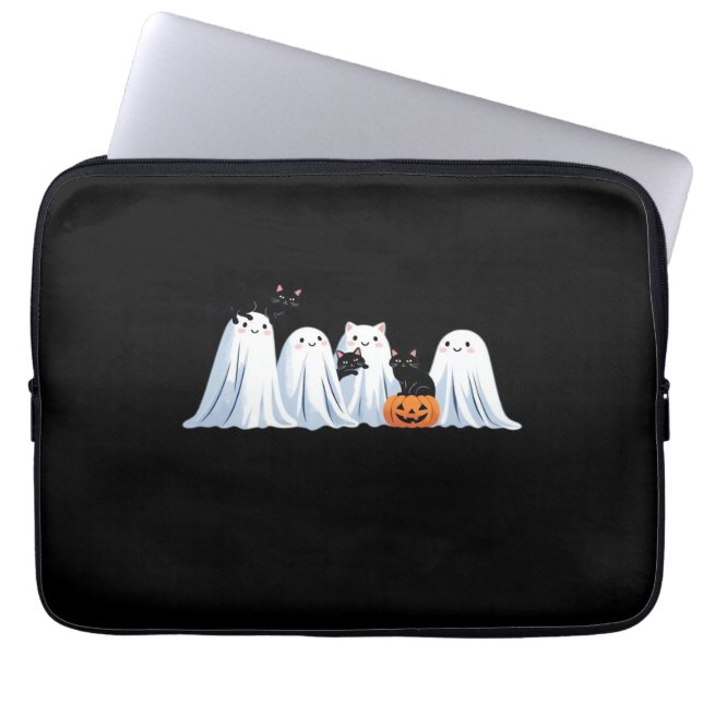 Housse Pour Ordinateur Portable Cute Ghosts and Black Cats Halloween - Mer Éffraya (Devant)