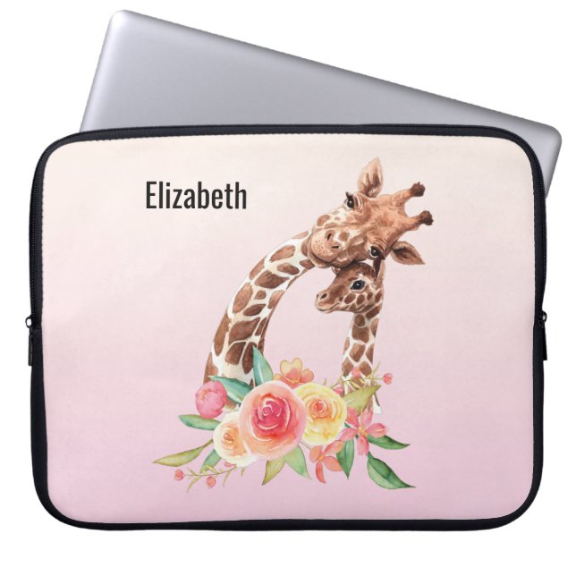 Housse Pour Ordinateur Portable Cute Giraffe Aquarelle Maman & Bébé (Devant)