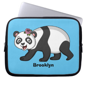 Housse Pour Ordinateur Portable Cute happy panda bear with flower cartoon