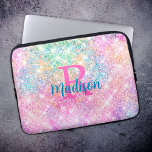 Housse Pour Ordinateur Portable Cute iridescent unicorn pink faux glitter monogram<br><div class="desc">Pretty chic and elegant girly iridescent glitter in unicorn rainbow pink to create a special unique stylish Laptop sleeve. Add some style to your office, desk, or personal space with a Chic and stylish custom name and monogram Laptop sleeve.. personalize it with a script name and monogram. The perfect accessory...</div>