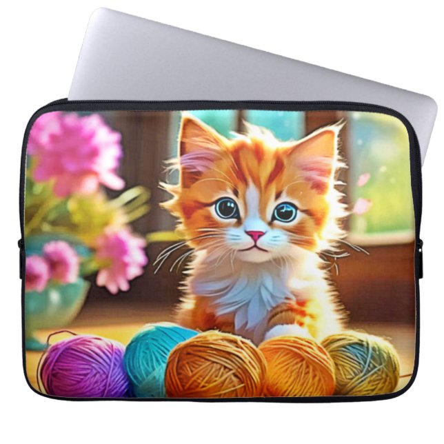 Housse Pour Ordinateur Portable Cute Kitten Yarn (Devant)