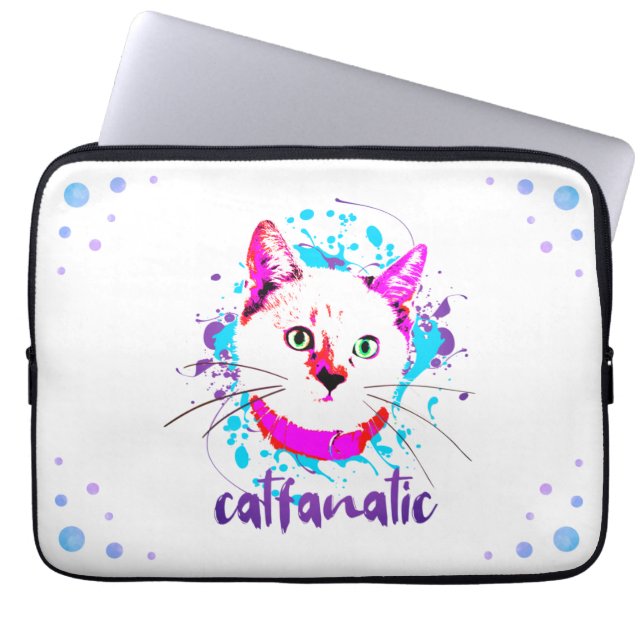 Housse Pour Ordinateur Portable Cute Kitty Visage Hot rose Bleu Chat Fanatique (Devant)