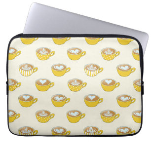 Housse Pour Ordinateur Portable Cute Latte Art en Motif de tasses de café jaune