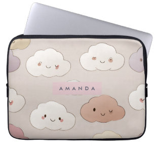 Housse Pour Ordinateur Portable Cute personnalisée Kawaii Pastel Nuages souriants