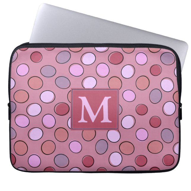 Housse Pour Ordinateur Portable Cute Spotty Pattern Pink Monogram (Devant)