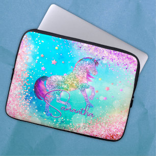 Housse Pour Ordinateur Portable Cute unicorn rose Parties scintillant arc-en-ciel 
