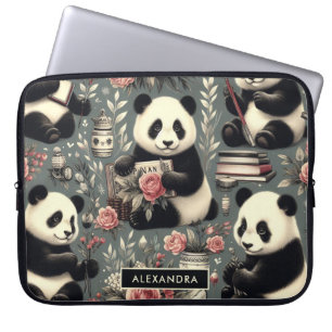 Housse Pour Ordinateur Portable Cute Vintage Panda Floral