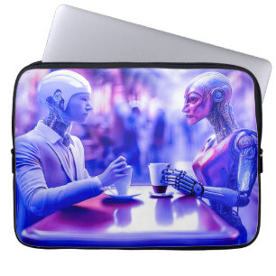 Housse Pour Ordinateur Portable Cyborgs couple manger des boissons au café de rue 