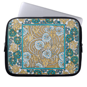 Housse Pour Ordinateur Portable cyclamen bleu art nouveau fleur botanique