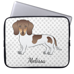 Housse Pour Ordinateur Portable Dachshund à poil court chocolat et tan pied & nom