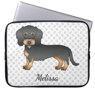 Housse Pour Ordinateur Portable Dachshund à poil dur noir et feu avec nom
