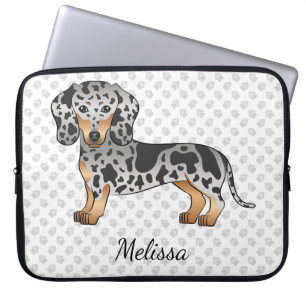 Housse Pour Ordinateur Portable Dachshund Et Nom De Cheveux Courte Noir Et Tan