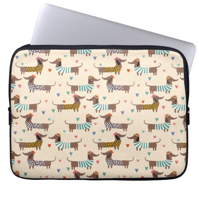 Housse Pour Ordinateur Portable Dachshunds drôles en chapeaux et pulls (Devant)