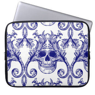 Housse Pour Ordinateur Portable damas bohème, ornement sans couture du crâne.