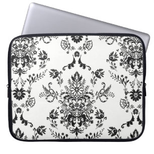 Housse Pour Ordinateur Portable Damas noir sur blanc