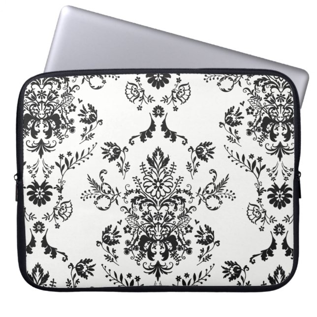 Housse Pour Ordinateur Portable Damas noir sur blanc (Devant)