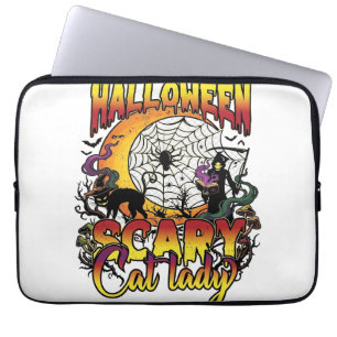 Housse Pour Ordinateur Portable Dame de chat effrayante Halloween Faucheuse Lune M