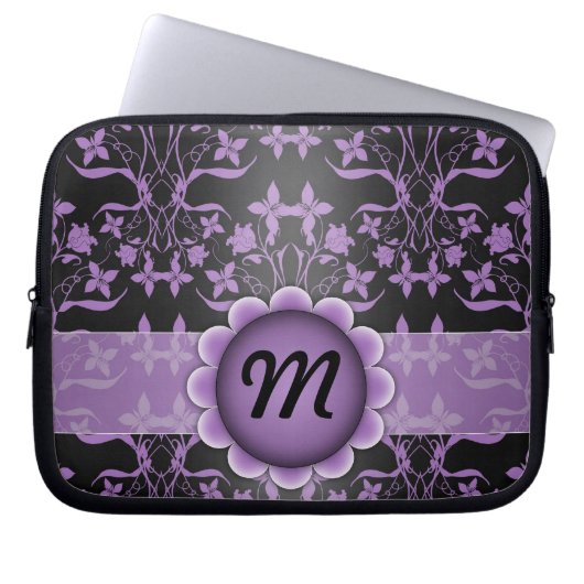 Housse Pour Ordinateur Portable Damier Monogramme Violet et Noir (Devant)