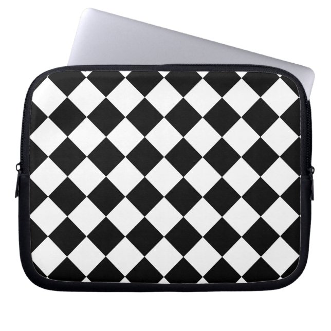 Housse Pour Ordinateur Portable Damier Noir et Blanc Diamant Classique (Devant)