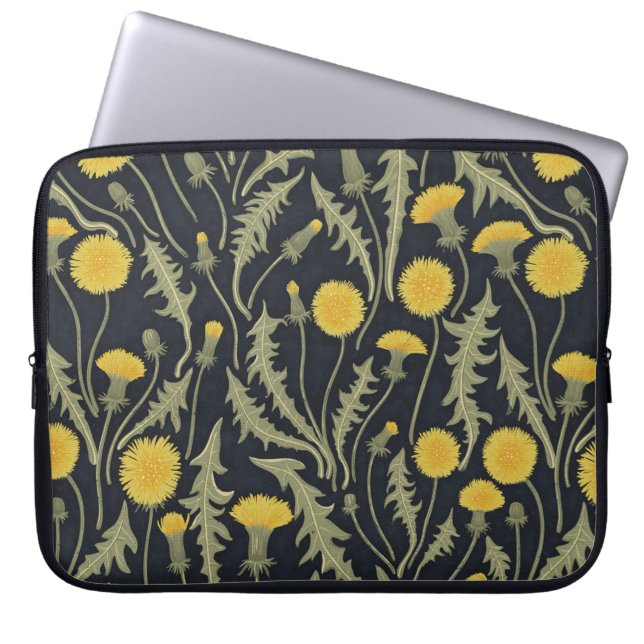 Housse Pour Ordinateur Portable Dandelions, vert, jaune et noir (Devant)