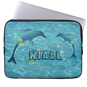 Housse Pour Ordinateur Portable Dauphins et bulles amusants Personnalisé