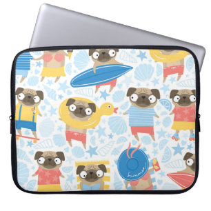 Housse Pour Ordinateur Portable De mignons carlins en vacances. motif avec carlin