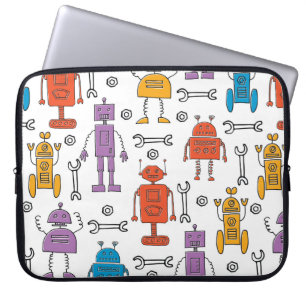 Housse Pour Ordinateur Portable De mignons robots à doodle. Motif sans couture. Ch