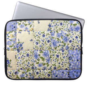 Housse Pour Ordinateur Portable Décor bleu floral à l'ancienne