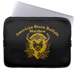 Housse Pour Ordinateur Portable Décor de tête de bison en or floral