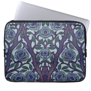 Housse Pour Ordinateur Portable Décor floral de rose Art déco bleu royal et or
