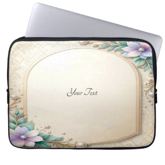 Housse Pour Ordinateur Portable Decorative Floral Frame with Pearls Laptop Sleeve