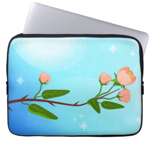 Housse Pour Ordinateur Portable Dégradé du ciel bleu avec branche de ressort fleur