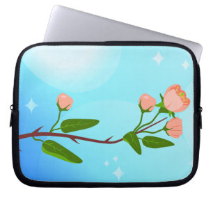 Housse Pour Ordinateur Portable Dégradé du ciel bleu avec branche de ressort fleur
