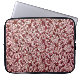 Housse Pour Ordinateur Portable Dentelle rose, motif de roses anciennes.