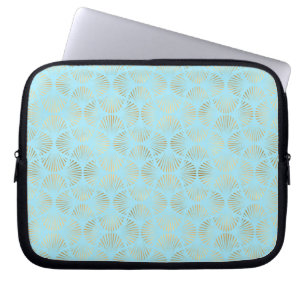 Housse Pour Ordinateur Portable Design Art Déco turquoise & or, Motif