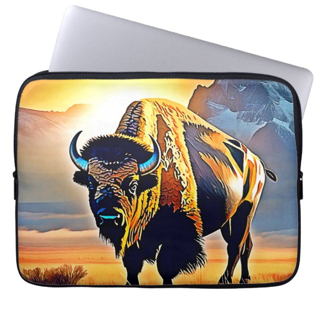 Housse Pour Ordinateur Portable Design d'art Sunset Mountain Bison (Devant)