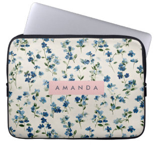 Housse Pour Ordinateur Portable Design Fleur sauvage bleu élégant personnalisé