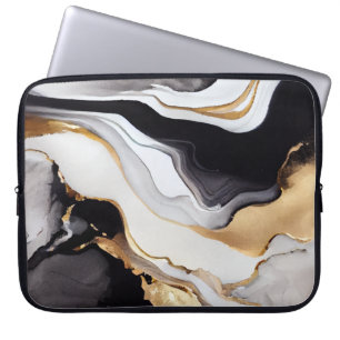 Housse Pour Ordinateur Portable Design luxueux en marbre noir blanc et or