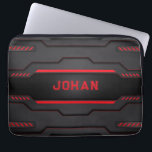 Housse Pour Ordinateur Portable Design métallique noir et rouge<br><div class="desc">Image d'un dessin géométrique métallique noir et rouge. Design masculin moderne.</div>