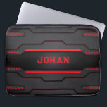 Housse Pour Ordinateur Portable Design métallique noir et rouge<br><div class="desc">Image d'un dessin géométrique métallique noir et rouge. Design masculin moderne.</div>