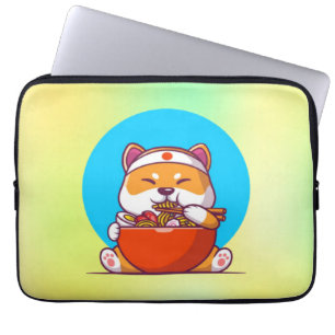 Housse Pour Ordinateur Portable Dessin animé de Shiba Inu mignon mangeant des noui