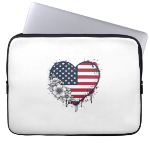 Housse Pour Ordinateur Portable Dessin de gravure florale vintage à coeur patrioti